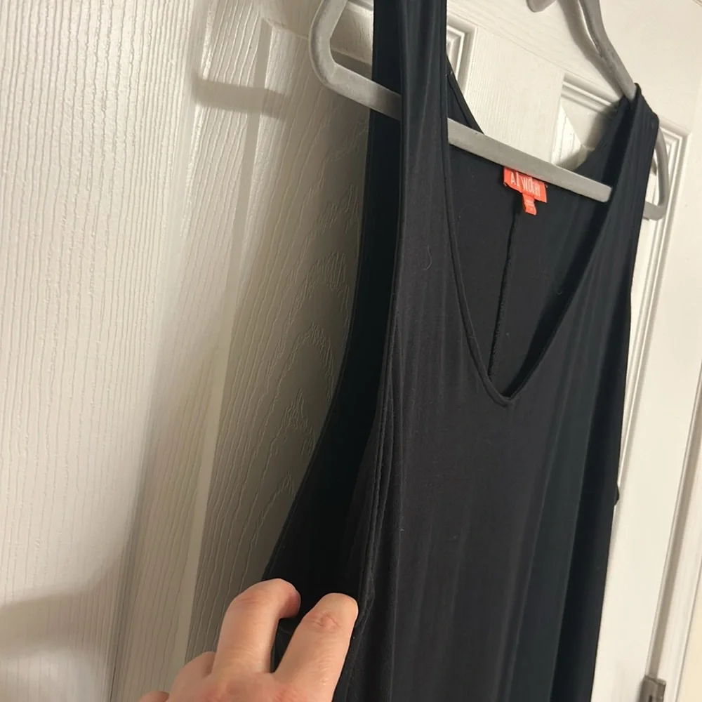 All Worthy Black Cotton-blend Sleeveless Maxi Dress Side Ruching V-neck Size 2X